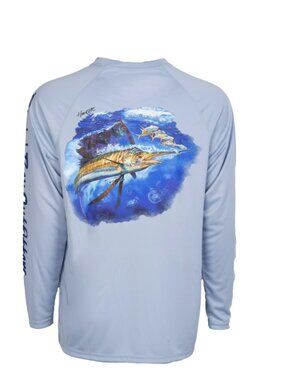 Bimini Bay Hook M’ Men’s Long Sleeve Performance Tee Sail Fish Fog Gray
